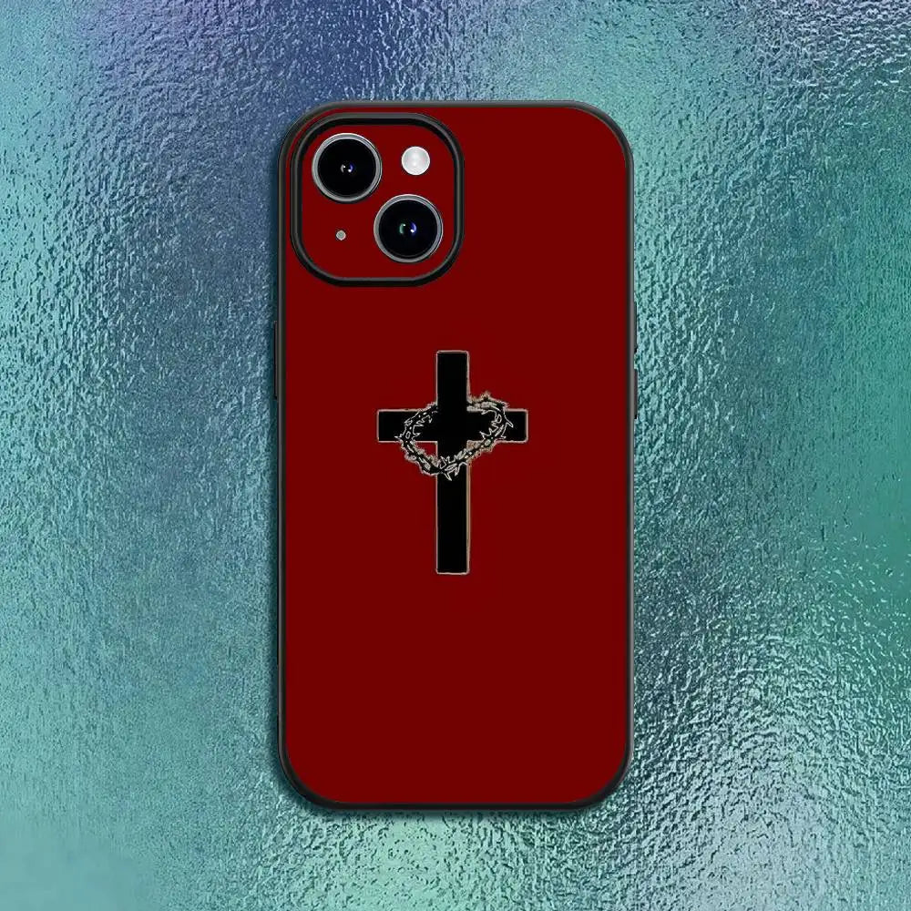 Orthdox Cross Icon Phone Case For IPhone 11 12 13 14 15 16Pro Max Plus Classic Black Soft Shell