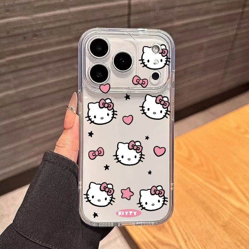 Cute Hello Kitty Phone Case For iPhone 16e 16 15 14 13 12 11 17 Pro Max XR XS Max 14 15 16 Plus Mini Soft Shockproof Clear Cover