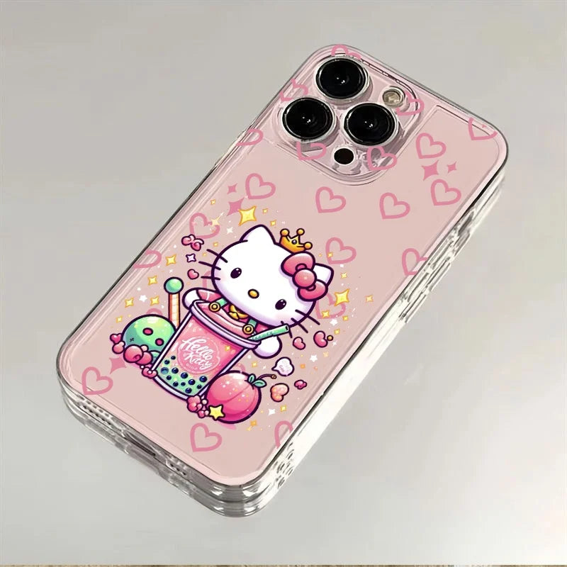 Cute Hello Kitty Phone Case For iPhone 16e 16 15 14 13 12 11 17 Pro Max XR XS Max 14 15 16 Plus Mini Soft Shockproof Clear Cover