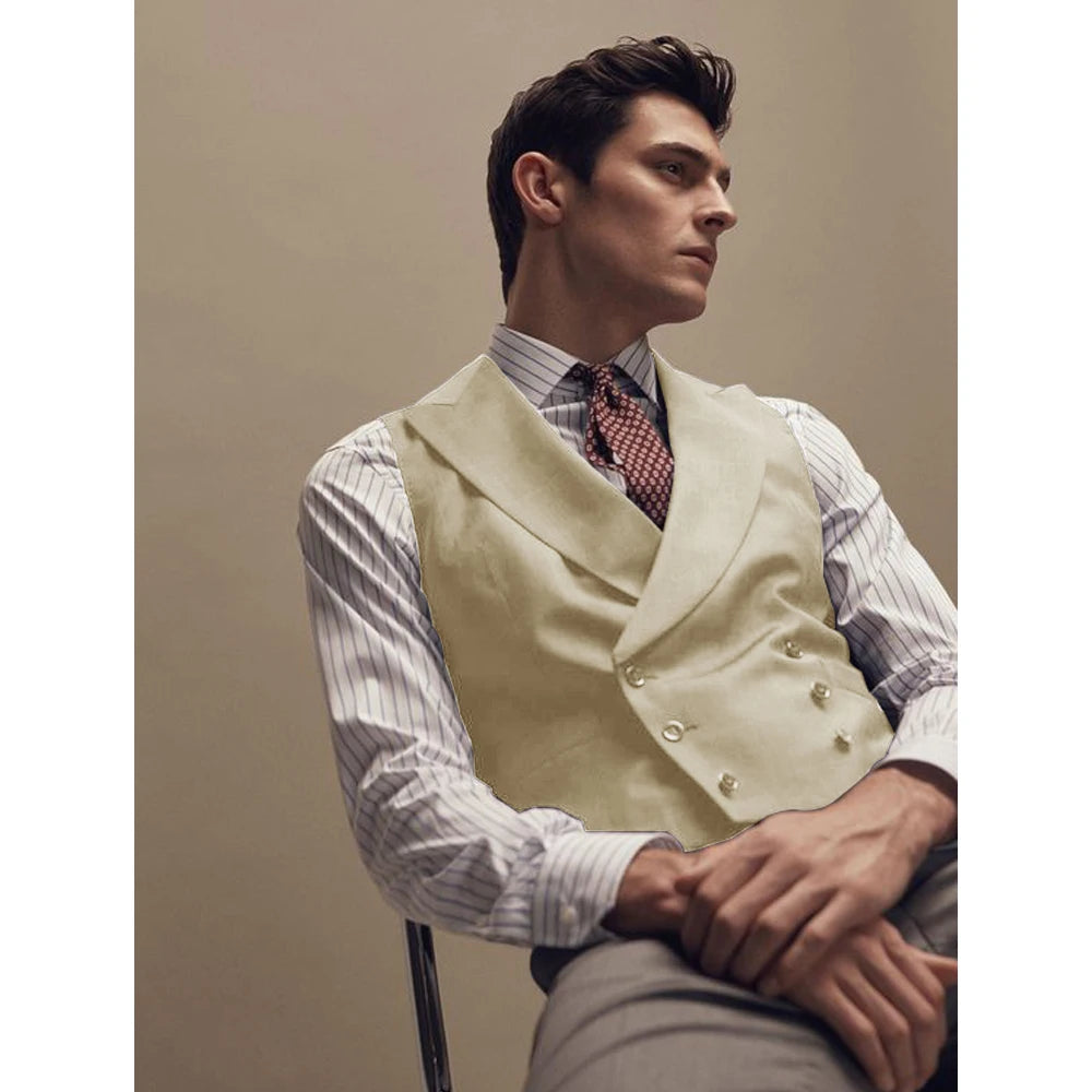 Gentleman Vest Man Dress Vests for Men Vests Double Breasted Elegant Lapel Men's Waistcoat Tuxedo Wedding Dinner Male Clothing