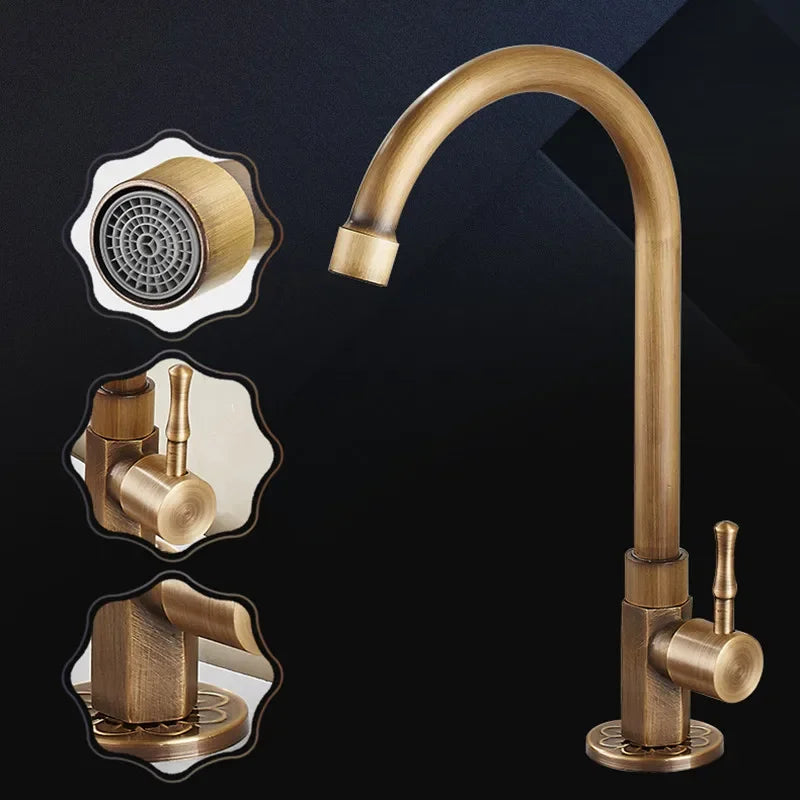 High Quality Faucet Brass Classic Only Cold Water Kitchen Sink Faucet Gooseneck Single Lever Outdoor Tap Bronze Brushed Finish