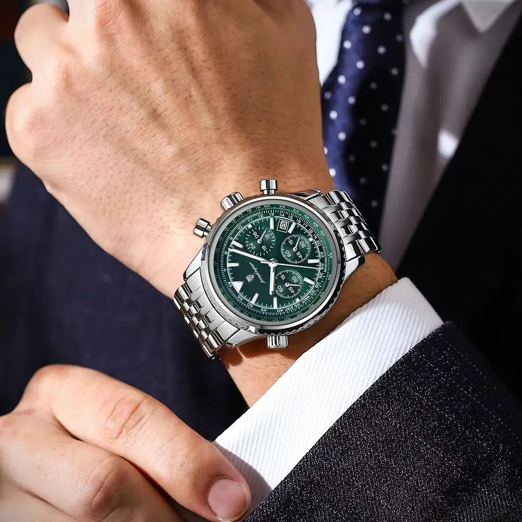 POEDAGAR Luxury Men's Watch Date Chronograph Stainless Steel Quartz Man Watch Waterproof Luminous Business Watches For Men Reloj