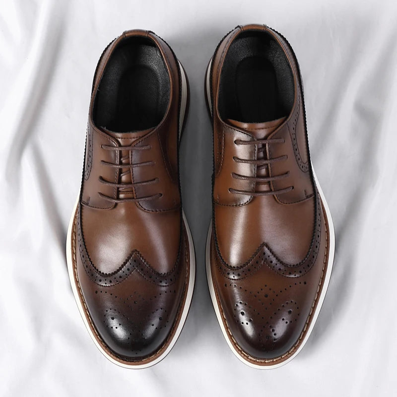 2025 New Casual Leather Lace-Up Men's Business Shoes Fashion  Soft Bottom Minimalist Shoes Design & Thick Sole for Everyday Use