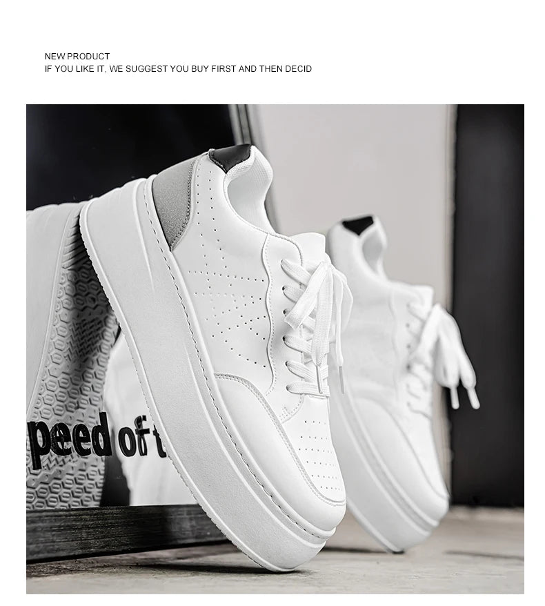 Spring Men's Shoes, New Breathable White Sneakers, Versatile Thick-soled Height-increasing Sports Shoes, and Casual Sneakers