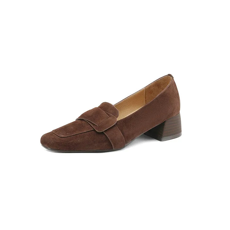 NEW Spring Women Loafers Square Toe Chunky Heel Shoes Sheep Suede Shoes for Women Concise Women Pumps Low Heel zapatos de mujer
