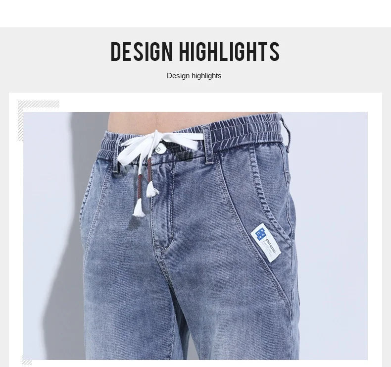 2023 New Summer Thin Style Korean Street LUXURY Work Pants Men's Elastic Waist Jogger Jeans for Work Wear Clothing Denim Jeans