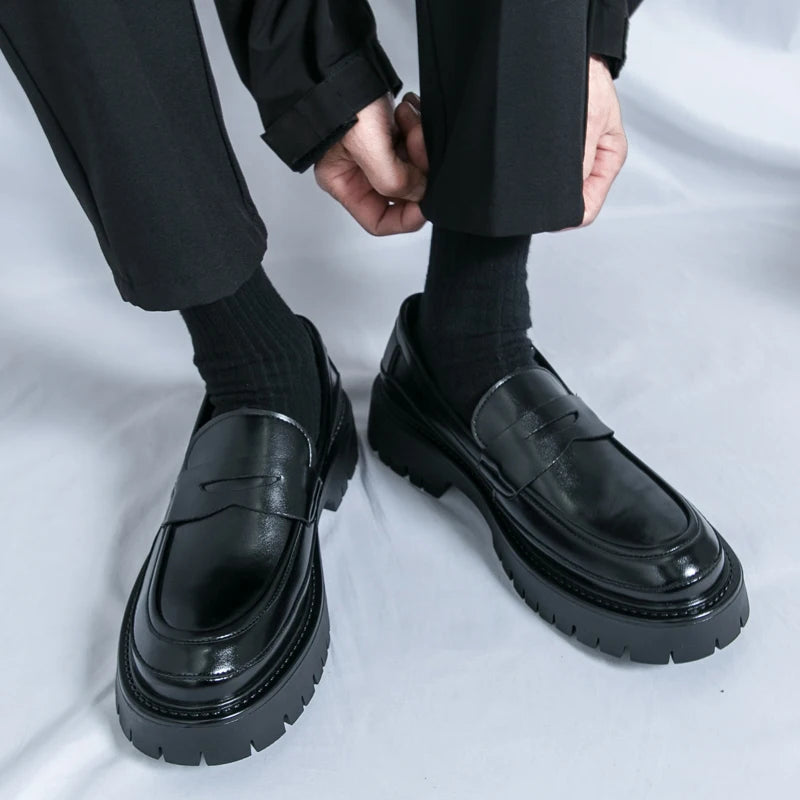 STRONGSHEN Men Leather Shoes Casual Luxury Brand Formal Loafers Moccasins Italian Fashion Slip on Thick-soled Shoes Driving Shoe