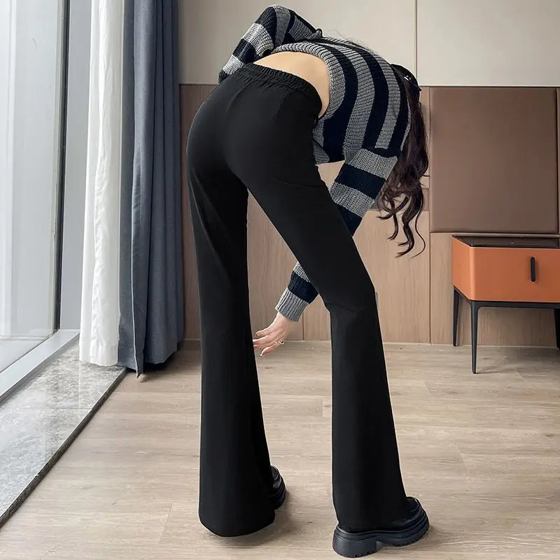 Small Flare-bottom Pants for Women's Spring New Black High-waisted Slim and Stretchy Casual Suit Pants