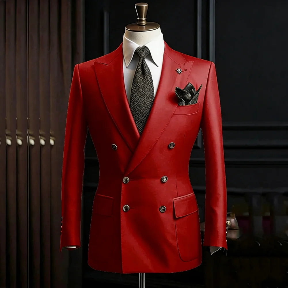 Formal Men's Suits Slim Fit Double Breasted Peaked Lapel Wedding Groom Prom Custom Male Clothing 2 Piece Jacket Pants Sets