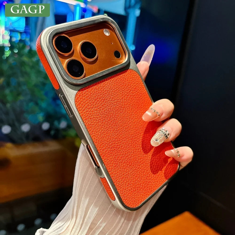 Business Plating Frosted Faux Leather Phone Case For iPhone 17 Pro Max 16 15 14 Plus 13 Pro Max 17 Air Shockproof Phone Cover