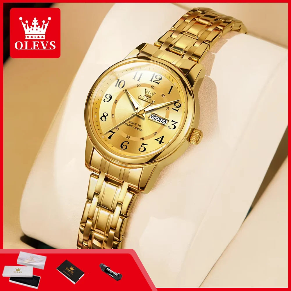 OLEVS 2891 Women's Quartz Wristwatches Stainless Steel Strap Waterproof Luminous Date Week Original Ladies Business Watches