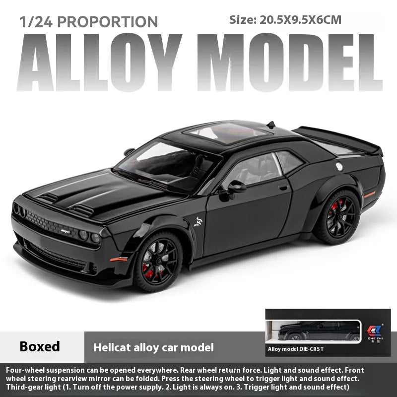 1:24 Challenger Hellcat Redeye Alloy Car Model Sound and Light Children Toy Birthday gift Miniature Voiture