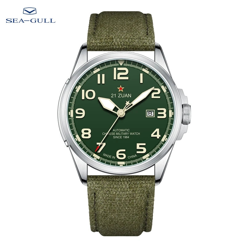 Sea-Gull Military 43mm Mechanical Men's Watch ST16 Automatic Luminous Watch Calendar 316L Stainless Steel Sapphire Watches D581
