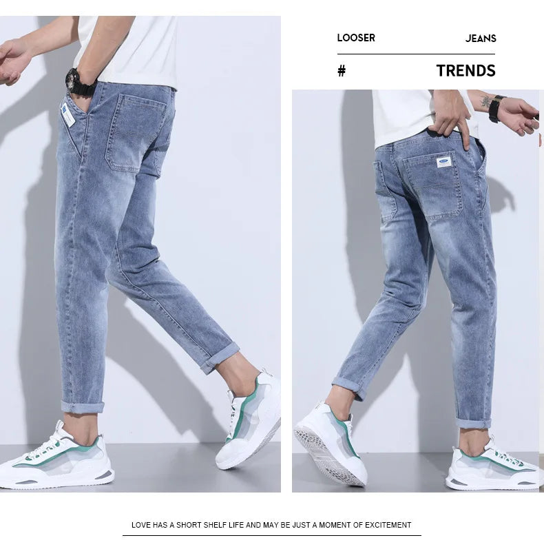 2023 New Summer Thin Style Korean Street LUXURY Work Pants Men's Elastic Waist Jogger Jeans for Work Wear Clothing Denim Jeans