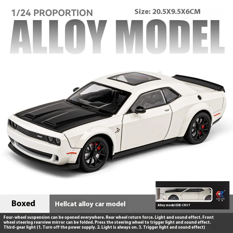 1:24 Challenger Hellcat Redeye Alloy Car Model Sound and Light Children Toy Birthday gift Miniature Voiture