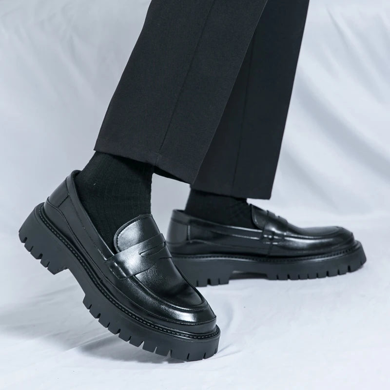 STRONGSHEN Men Leather Shoes Casual Luxury Brand Formal Loafers Moccasins Italian Fashion Slip on Thick-soled Shoes Driving Shoe