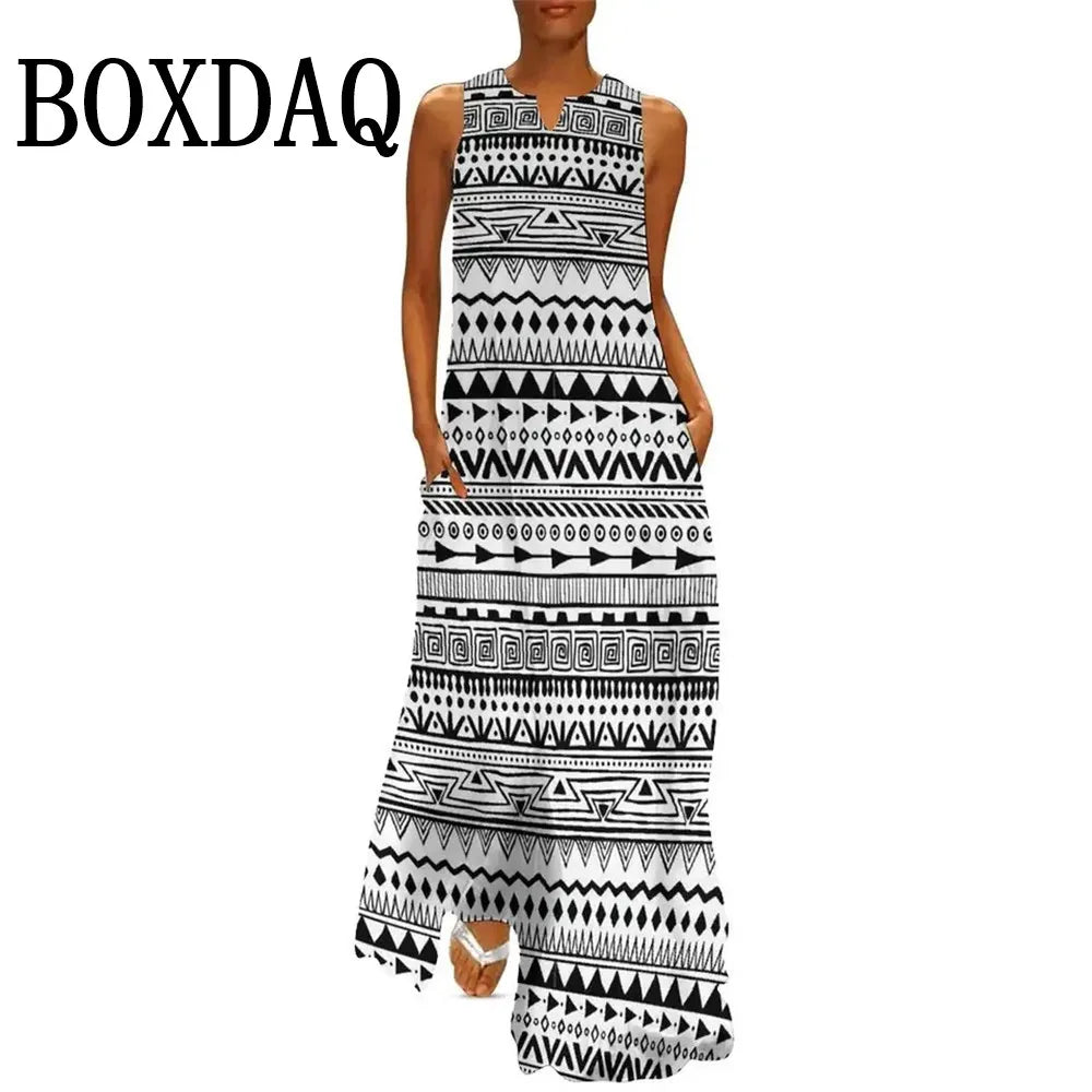 Elegant Women Party Dress Sleeveless Fashion Summer Casual 3D Print Female Long Dress 2025 New Women Tank Maxi Dresses Sundress