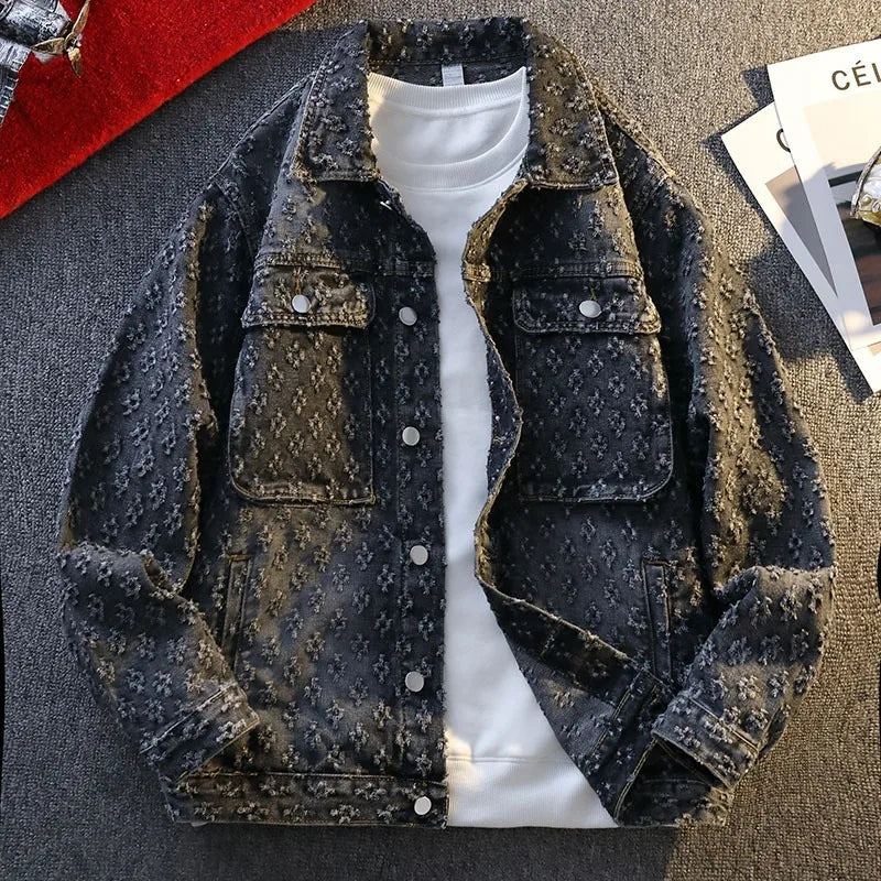Jackets For Man Trendy Cowboy Coat Man Coat Embroidered Denim  For Men Fashion Outerwear Men's Clothing