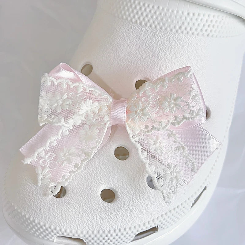 New Cute Pink Bowknot Pink Bear Shoe Charms Removable Accessories Suitable for Sandals Garden Shoes Xmas Gifts
