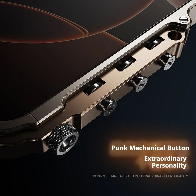 Cyberpunk Punk Mechanical Phone Frame Case For iPhone 17 Air 16 15 14 13 Pro Max Plus Aluminum Alloy Metal Shockproof Bumper
