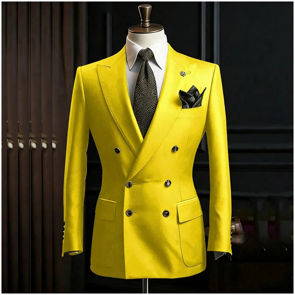 Formal Men's Suits Slim Fit Double Breasted Peaked Lapel Wedding Groom Prom Custom Male Clothing 2 Piece Jacket Pants Sets