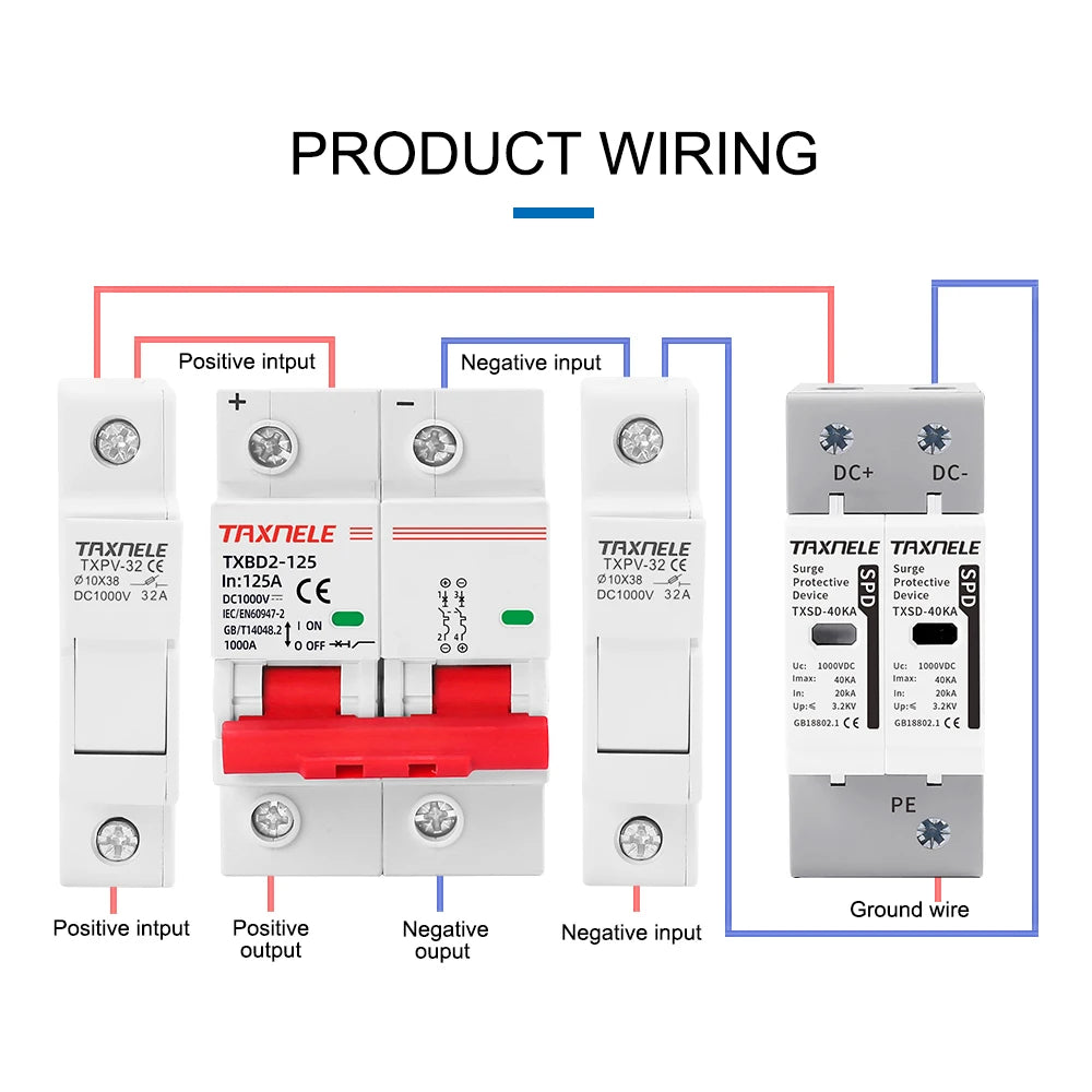 2P DC 1000V Solar Mini Circuit Breaker Battery Switch 125A 100A DC MCB for Photovoltaic PV System