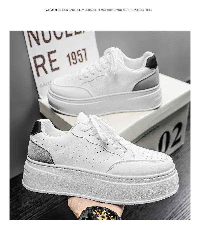 Spring Men's Shoes, New Breathable White Sneakers, Versatile Thick-soled Height-increasing Sports Shoes, and Casual Sneakers