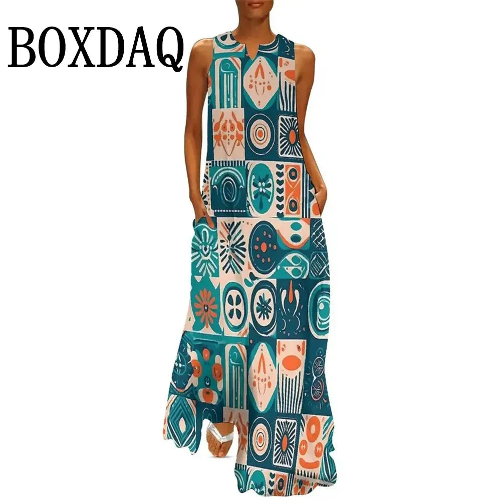 Elegant Women Party Dress Sleeveless Fashion Summer Casual 3D Print Female Long Dress 2025 New Women Tank Maxi Dresses Sundress