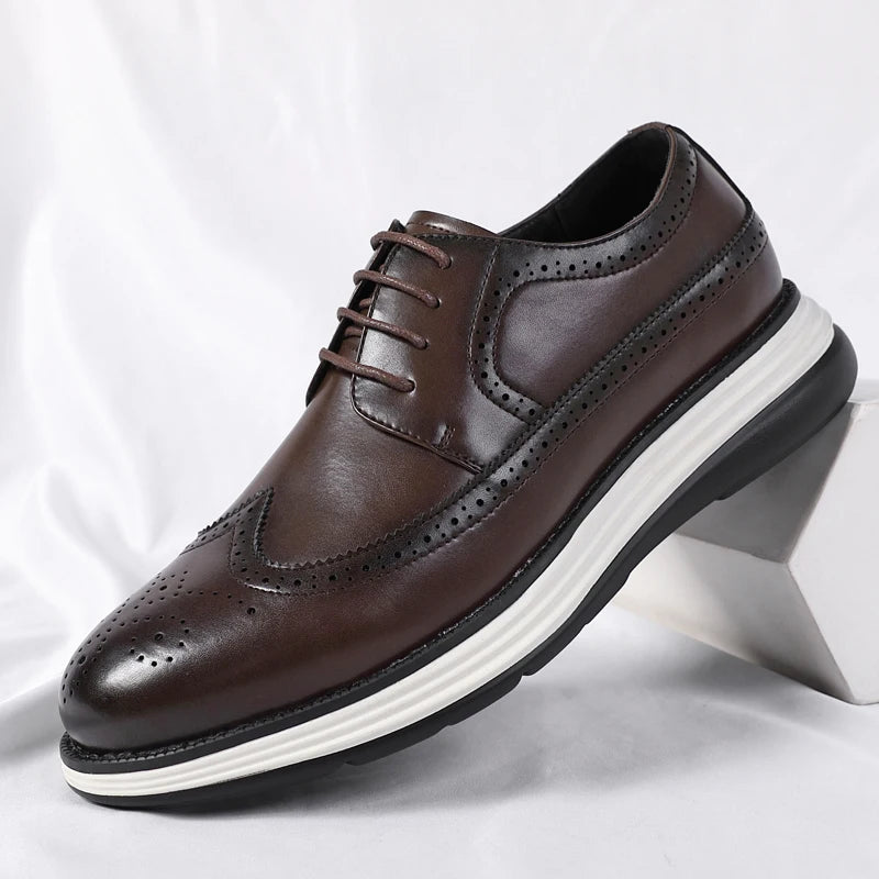 2025 New Casual Leather Lace-Up Men's Business Shoes Fashion  Soft Bottom Minimalist Shoes Design & Thick Sole for Everyday Use