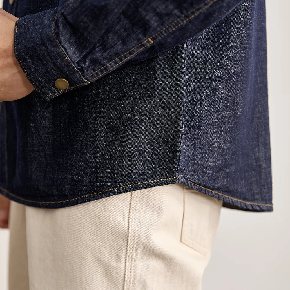 Cotton Linen Denim Shirt Men Fashion Vintage Loose Casual Long Sleeve Cargo Shirt Male Streetwear Plus Size Jeans Shirts Clothes