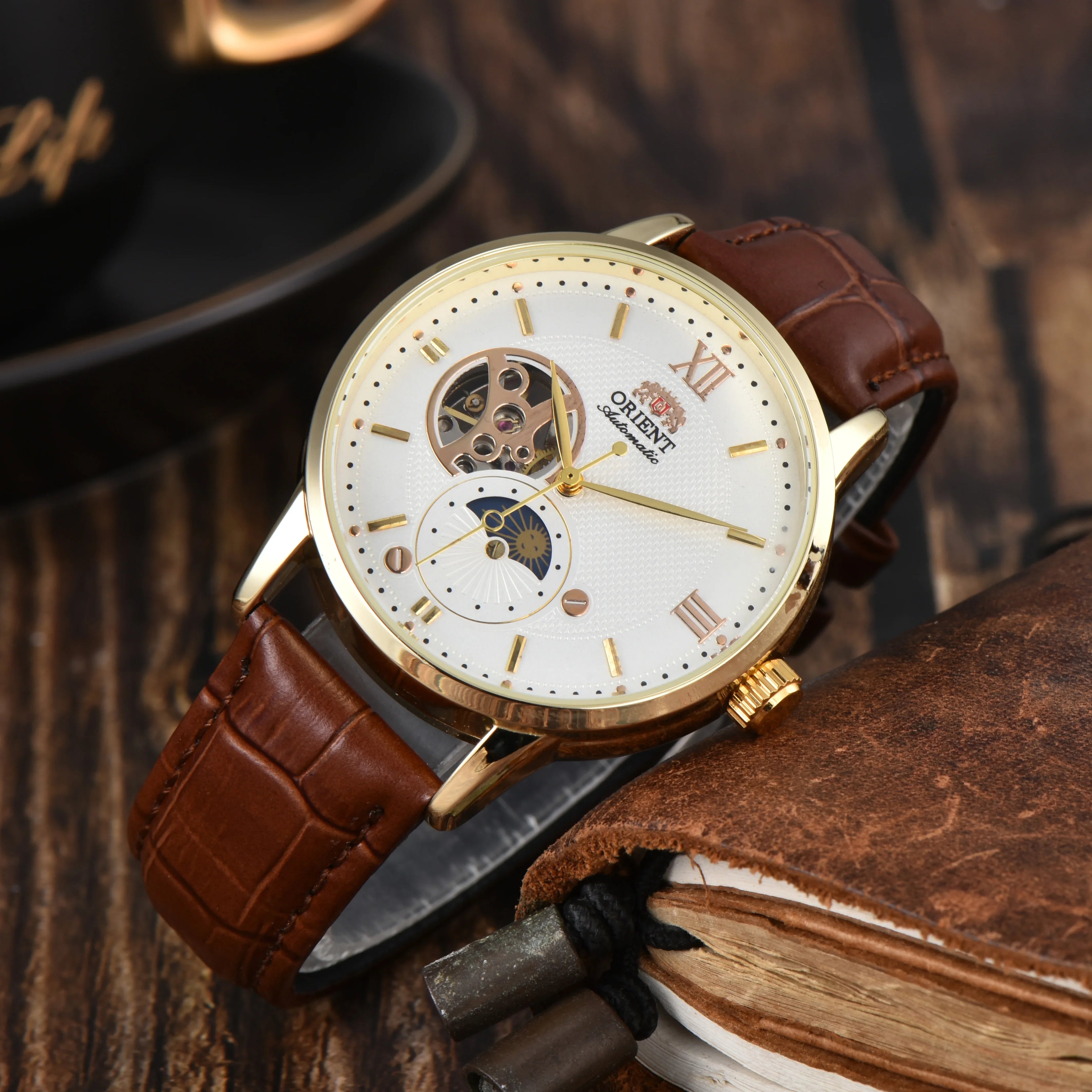 9898 Store Orient Series Sports Mechanical Automatic Unisex Watch Sun, Moon, and Stars World Time Full Function