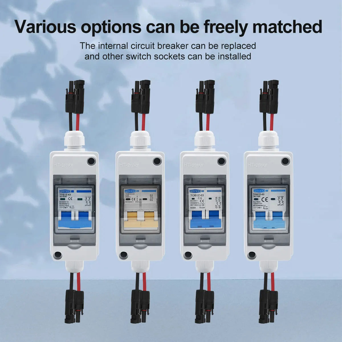 1PCS TOMZN Solar photovoltaic PV Combiner Box with circuit breaker IP65 HT 2Ways 1 Input 1 Out DC Matching Wires Waterproof Box