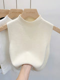 2024 Women Knitted Tank Top Summer Fall Slim Sweater Short Sleeveless Solid Spring Autumn Sweaters Pullovers