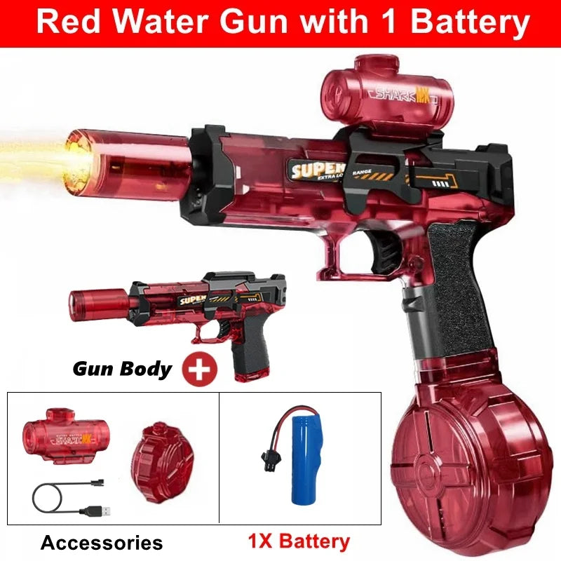 Electric Water Gun for Adult Kid Children WaterGun with LED Light Squirt Water Blaster Summer Outdoor Pool Party Boy Girl Toy