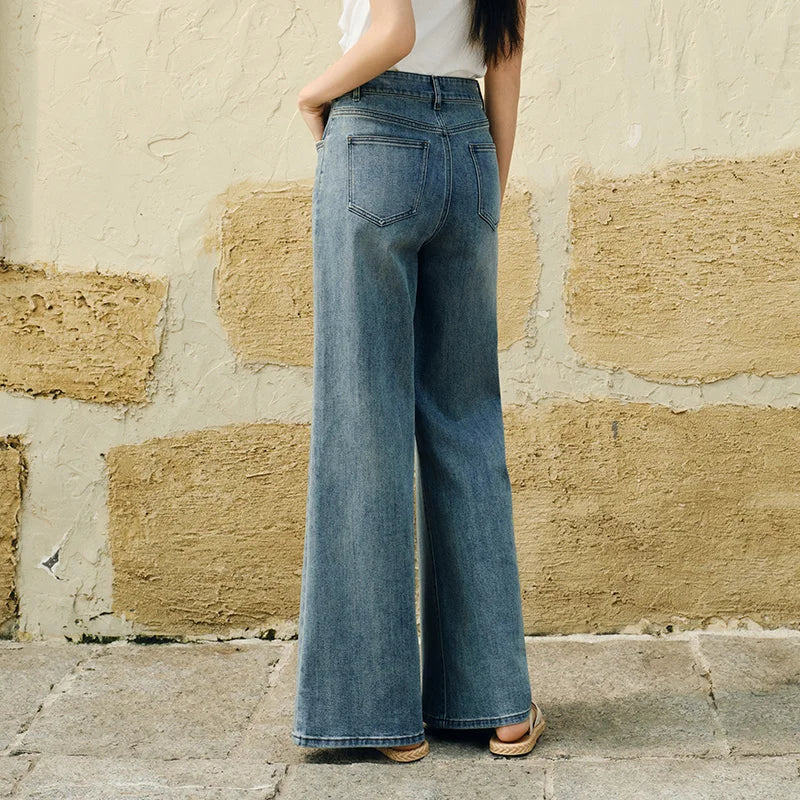 Semir Jeans Women Wide Leg Flared Pants 2025 New Summer Loose Fit Casual Long Denim