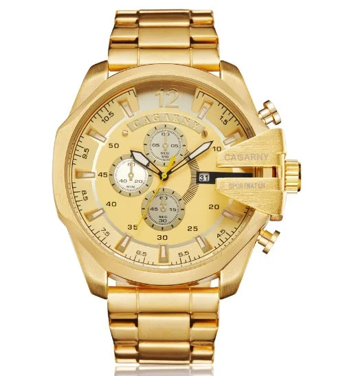 CAGARNY 6839 Luxury Steel Strip Quartz Men's Watch Calendar Luminous Large Dial Mens Watches Relogios Masculino Montres Hommes