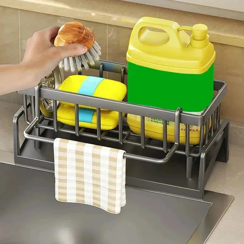 Multifunctional Sponge Draining Rack – Kitchen Cloth & Dishwashing Liquid Storage, Sink & Kitchen Organizer