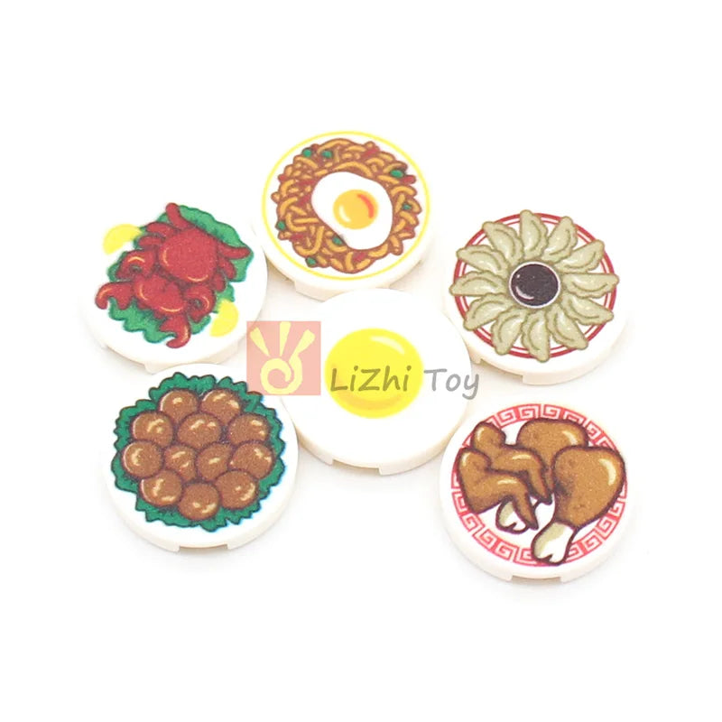 City Friend Accessories Food Building Blocks Bread Chips Roast Chicken Pizza Egg Fruit Cookie Dessert Classic MOC Bricks Toys