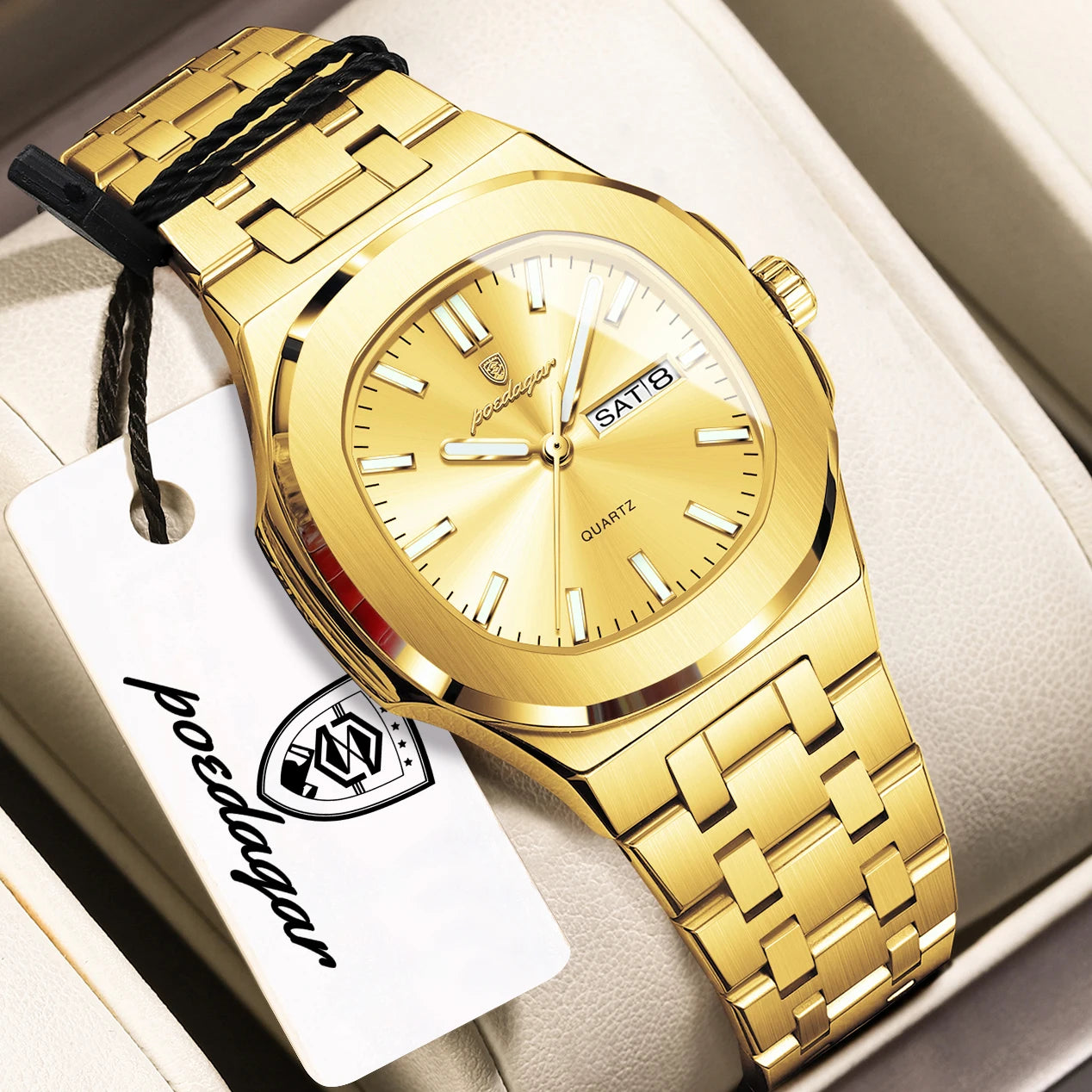 POEDAGAR Exquisite Square Woman Watch Date Week Original Waterproof Luminous Ladies Watch Stainless Steel Quartz Women's Watches