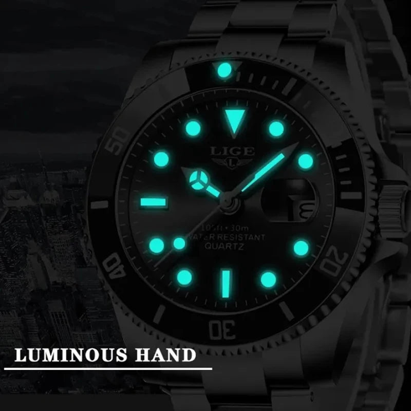 LIGE Top Brand Luxury Mens Watches Fashion Business Men's Quartz Wristwatches Waterproof Luminous Date Chronograph Montre Homme
