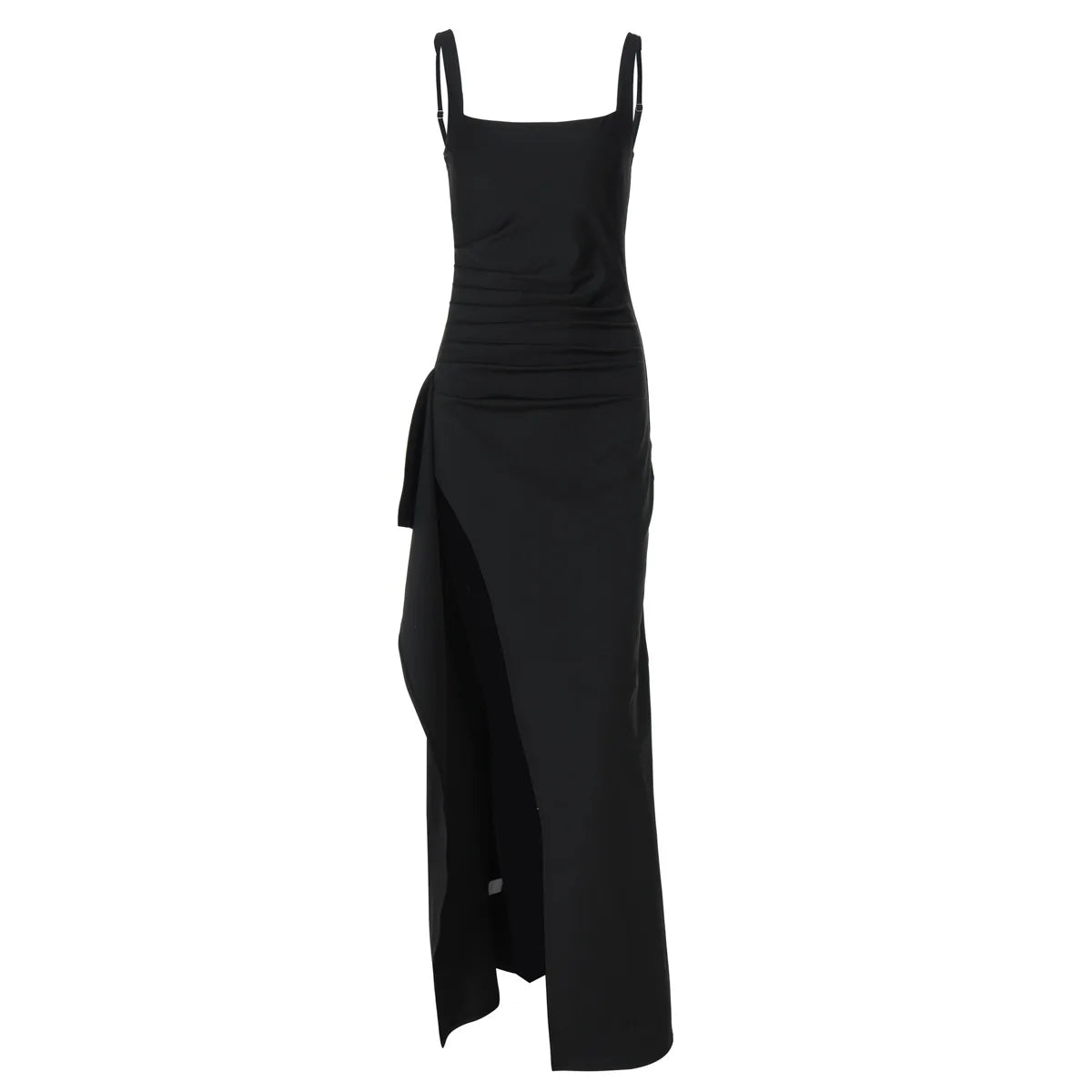 Women's Bodycon Evening Dress, Spaghetti Strap Square Neck Slit Midi Dress Sexy Formal Prom Night Gown Party Dresses