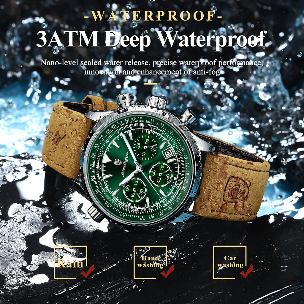POEDAGAR Business Men Wristwatch Waterproof Luminous Date Chronograph Sport Man Clock Leather Quartz Fashion Men's Watches Reloj