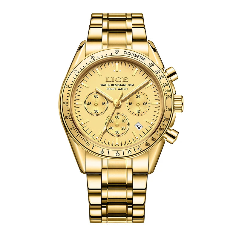 LIGE NEW fashion luxury Men's watches waterproof luminous clock stainless steel strap quartz   wristwatch for men montres hommes