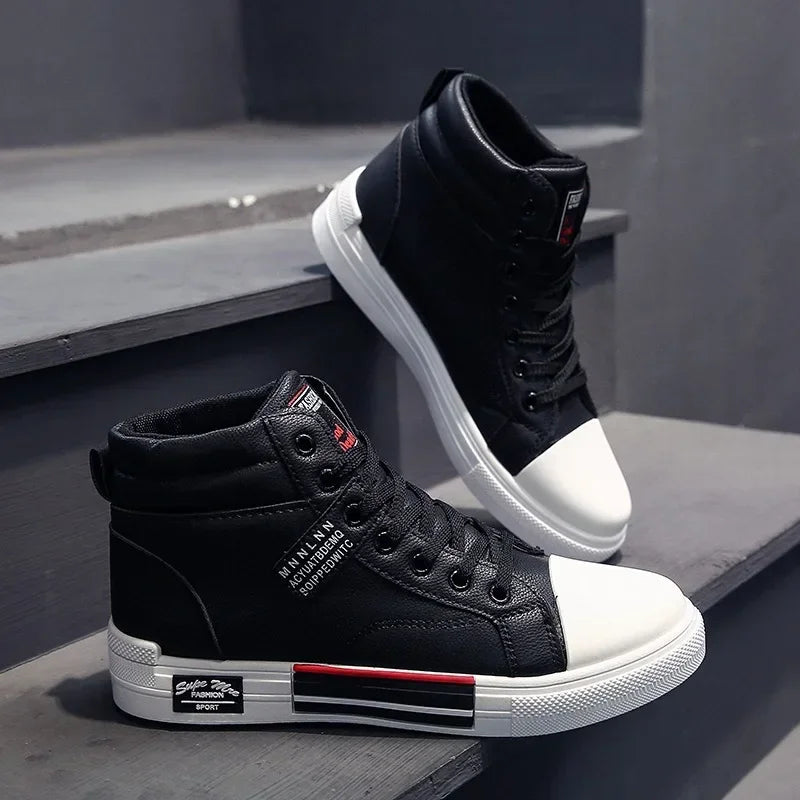 Men's Sneakers Fashion High-Top Leather Casual Shoes for Men Laced Ankle Boots Winter Plush Warm Cotton Shoes Кроссовки Мужские