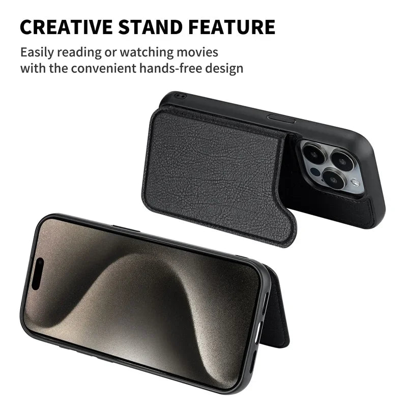 For Magsafe Magnetic Leather Phone Case for IPhone 17 Air 16E 16 15 Plus 14 13 12 Pro Max Wallet with Card Holder Cover