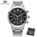 MINI FOCUS Men's Stainless Steel Dress Watches Chronograph Business Army Quartz Wristwatch Man Relogios Masculino Clock 0188G