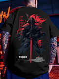 Adult Men's Casual Black Samurai Red Sword Design Round-neck Summer Outdoor Breathable 100%Cotton T-shirt Trendy Versatile Daily