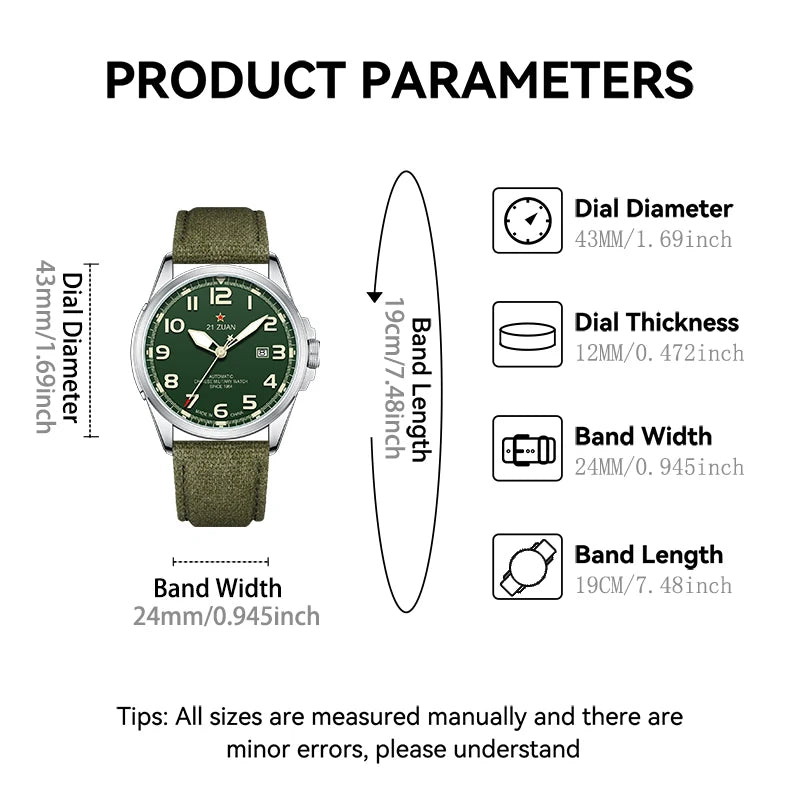 Sea-Gull Military 43mm Mechanical Men's Watch ST16 Automatic Luminous Watch Calendar 316L Stainless Steel Sapphire Watches D581