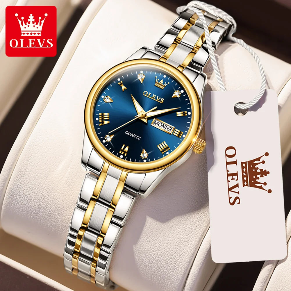 OLEVS 5563 Women Watch Original Waterproof Luminous Quartz Watch Zircon Scale Reloj Dual Calendar Display Watches For Women