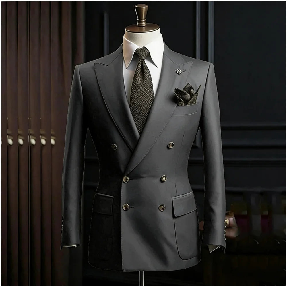 Formal Men's Suits Slim Fit Double Breasted Peaked Lapel Wedding Groom Prom Custom Male Clothing 2 Piece Jacket Pants Sets